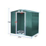 Metal shed size diagram: 257cm wide, 178cm high, door 95cm wide, depth 205cm