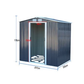 Garden shed dimensions: 257x205x178cm; door 95cm wide, 154cm high