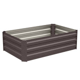 Square raised garden bed planter box with gray slatted sides and open top