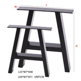 Black table leg dimensions shown: width W, length L, height H for the pair