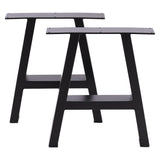 Black metal A-frame table legs, pair, with side rails and crossbar