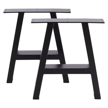 Black metal A-frame table legs, pair, with side rails and crossbar