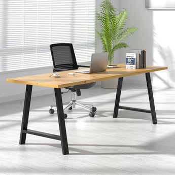 Black metal table legs set of 2, tubular DIY furniture legs with leveling feet