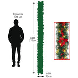 Artificial Christmas garland with warm white lights and red ribbon bows (wreath inset)