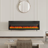 Black electric fireplace insert with tempered glass and LED flame display