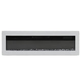 White electric fireplace insert with tempered glass and unlit fire bed