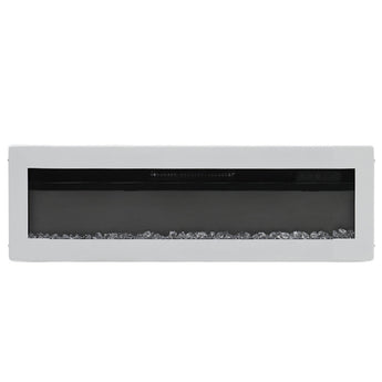 White electric fireplace insert with tempered glass and unlit fire bed