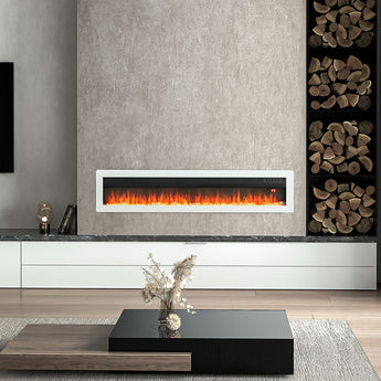 Modern electric fireplace heater insert with tempered glass and LED flame window