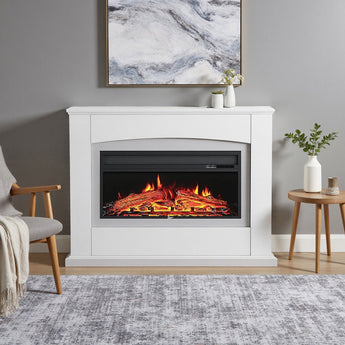 White electric fireplace insert with LED flame panel