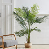 110cm artificial potted palm tree with fan-like green fronds in a woven top planter