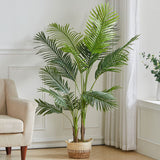 110cm artificial potted palm tree with green fronds in a woven basket planter