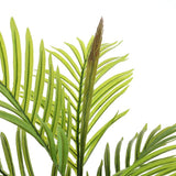 Close-up of artificial palm fronds with ribbed leaflets on green stems (110cm)