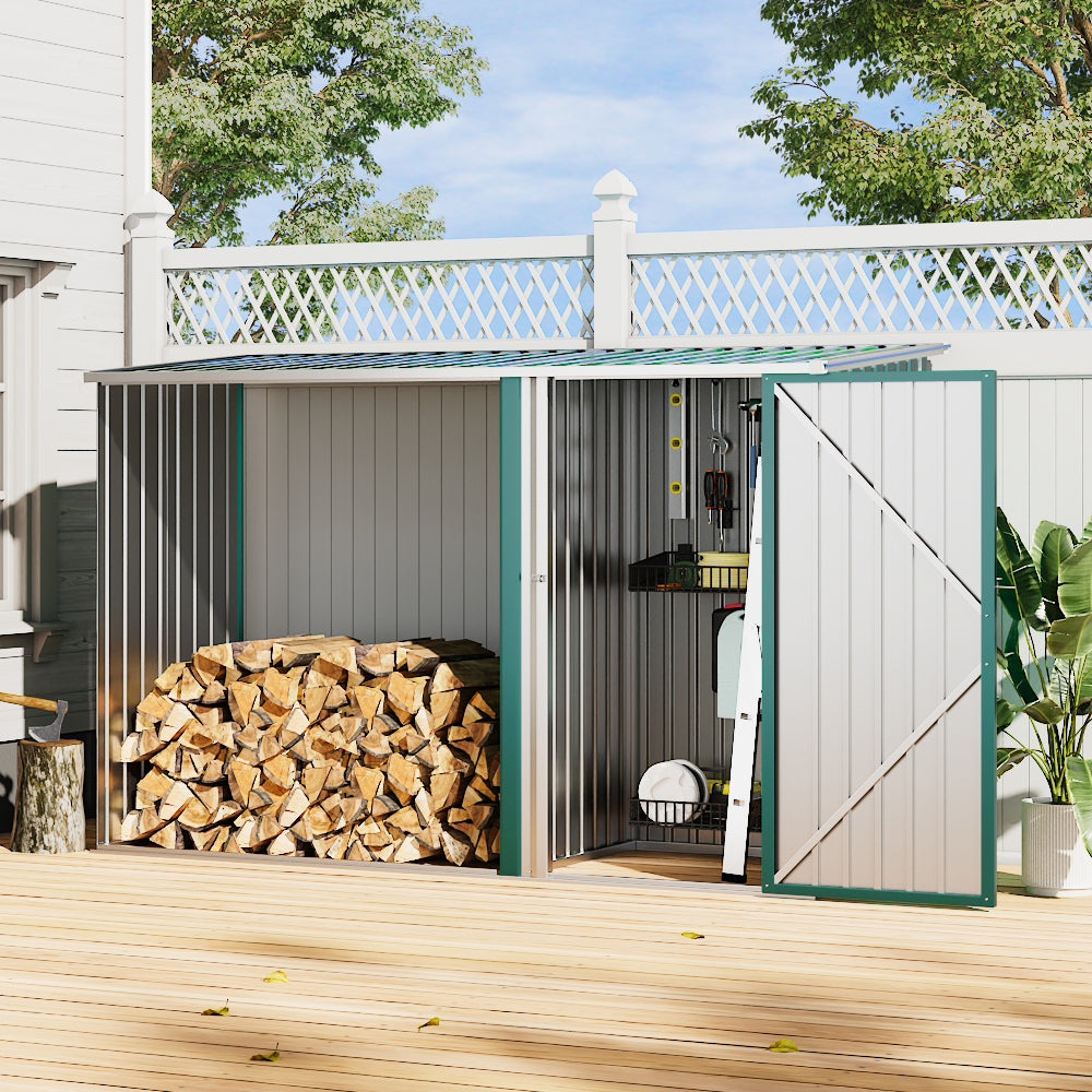Green Black 250CM Wide Metal Garden Storage Shed