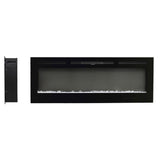 Black 70-inch wall-mounted electric fireplace insert with white faux embers, no flames