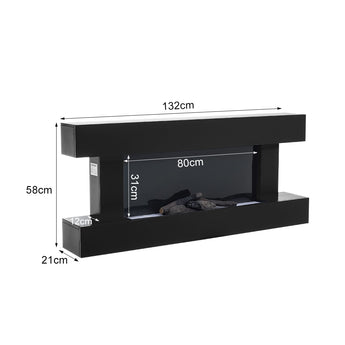 Maßzeichnung: 52-Zoll-Wandkamin, 132 cm breit, 58 cm hoch, 80 cm Innenmaß