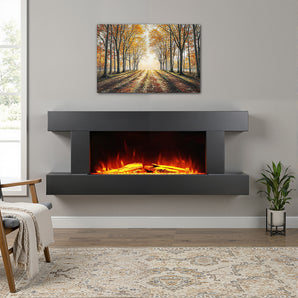 LED-Elektrokamin zur Wandmontage, 52 Zoll, mit Flammenoptik im schwarzen Gehäuse