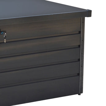 Gray metal storage box front panels with corner posts