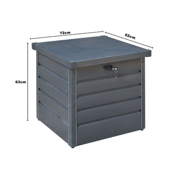 Dark gray 200L lockable waterproof metal garden storage box, size 72cm x 62cm x 63cm