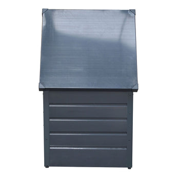Dark gray waterproof metal storage box with closed lid and reinforced side panels