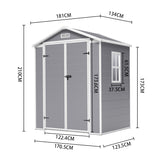 181CM wide plastic garden storage shed size diagram with key measurements