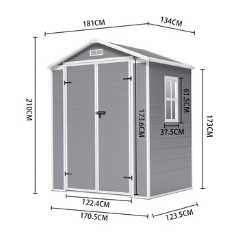 181CM wide plastic garden storage shed size diagram with key measurements