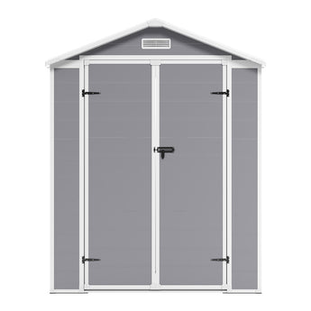 181CM wide plastic garden storage shed, double doors front view with latch hardware