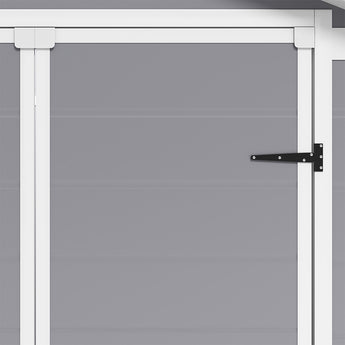 Plastic garden shed double doors with black cross latch bar