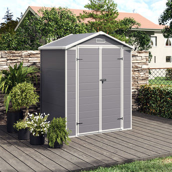 181CM wide plastic garden storage shed, double doors closed with metal handles