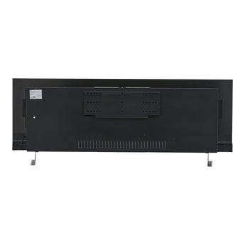 Electric fireplace insert rear panel view with vents and mounting brackets