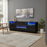36-inch modern recessed electric fireplace, black console with blue flame display