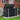 Outdoor bike storage shed with dark-gray metal panels, sloped roof, and lockable double doors