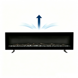 Wall-mounted electric fireplace heater with tempered glass and LED flame effect, black frame
