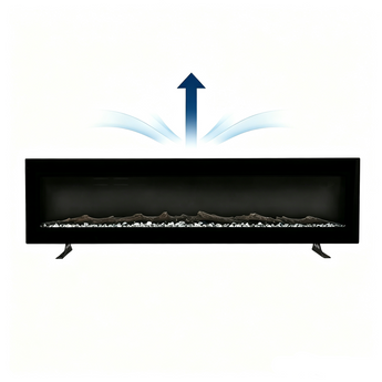 Wall-mounted electric fireplace heater with tempered glass and LED flame effect, black frame