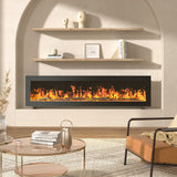 Wall-mounted LED electric fireplace heater with tempered glass and glowing flames