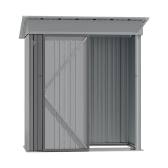 Metall-Gartenschrank 162 cm mit abschließbarer Tür, geöffnet