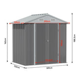 Metal garden storage shed dimensions: 189cm x 122cm base, height 188.2cm