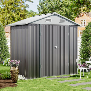 200cm wide metal garden storage shed with lockable double door and roof vents