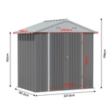 Metal storage shed dimensions diagram with height, width, and depth measurements