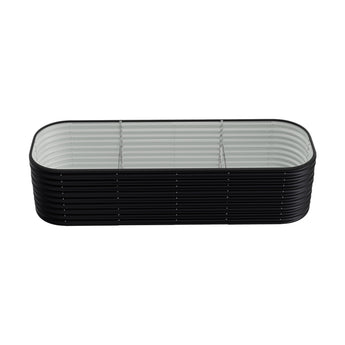 80cm oval raised garden bed: black ribbed planter with galvanized interior
