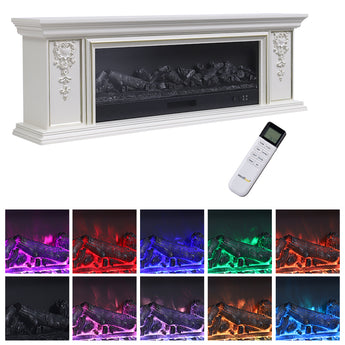 White electric fireplace TV stand with remote control and multi-color flame effect options