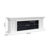 White electric fireplace TV stand with shown dimensions: 180cm width