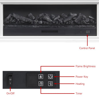 Electric fireplace TV stand front control panel with timer, heating, power key, brightness