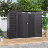 Black 239.5cm outdoor metal storage shed with double doors and roof vents