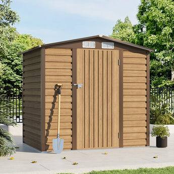 Tawny outdoor storage shed with hinged double door and two roof vents