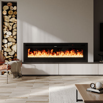 42/50 Inch electric fireplace with wide flame display in matte black surround