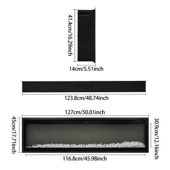 42/50 Inch electric fireplace dimensions: 123.8×127×14 cm (width×depth×height)