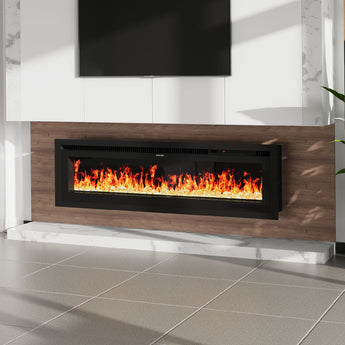 42/50 Inch electric fireplace with flame effect in black built-in frame