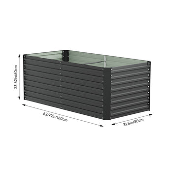 Black steel raised bed 62.99x31.5x23.62 in, open top with internal ribs