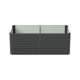 Black steel raised garden bed planter box with open top and ribbed side panels