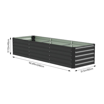 Black steel raised bed 94.49x31.5x17.72 in, open top with clear liner
